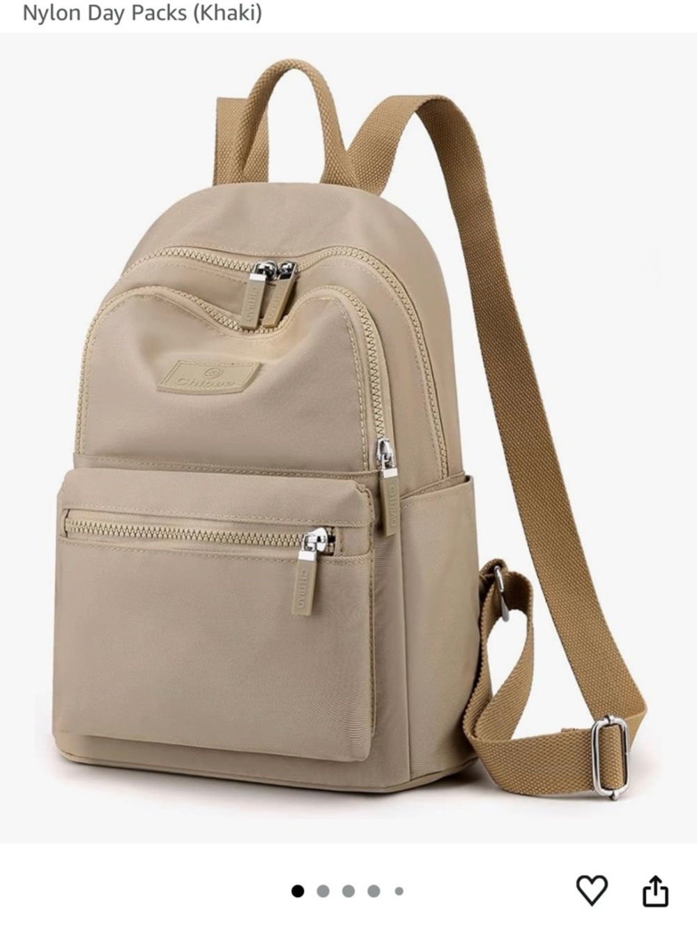 Nylon Daypack Backpack in Khaki – Lightweight Women’s Backpack
